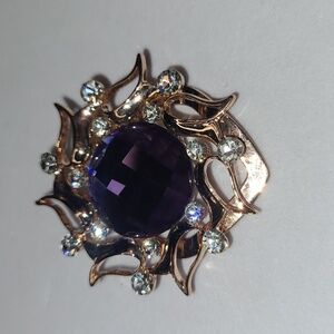 Beautiful Purple and Clear Gold-toned Clip Brooch Scarf Dress Vintage Style